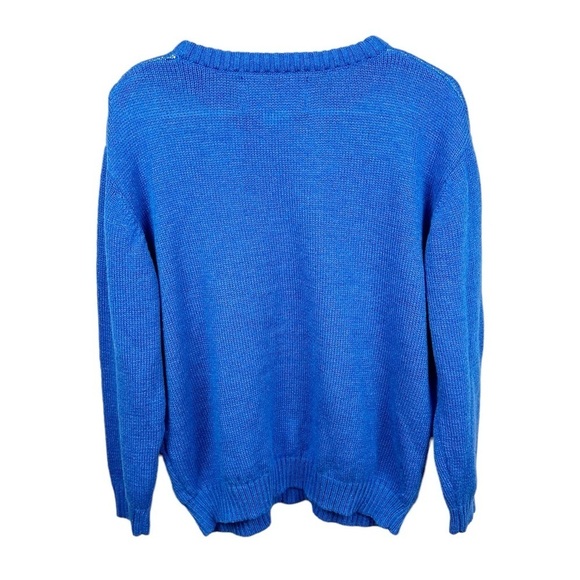 Blue Embroidered Ho Ho Ho Ugly Merry Christmas Sweater Size Large - Picture 2 of 6